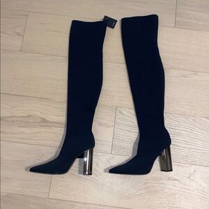 Black Knee-High Pointed Toe Women's Boots